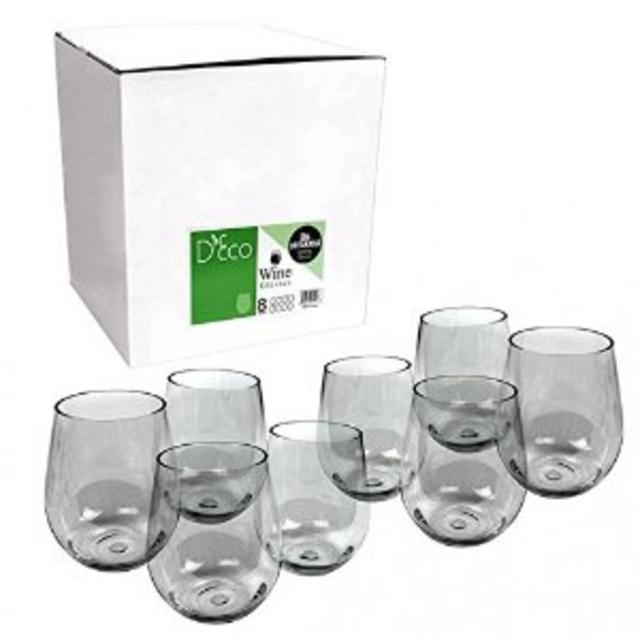 Unbreakable Wine Glasses - 100% Tritan - Shatterproof, Reusable, Dishwasher Safe (Set of 8 Stemless) by D'Eco