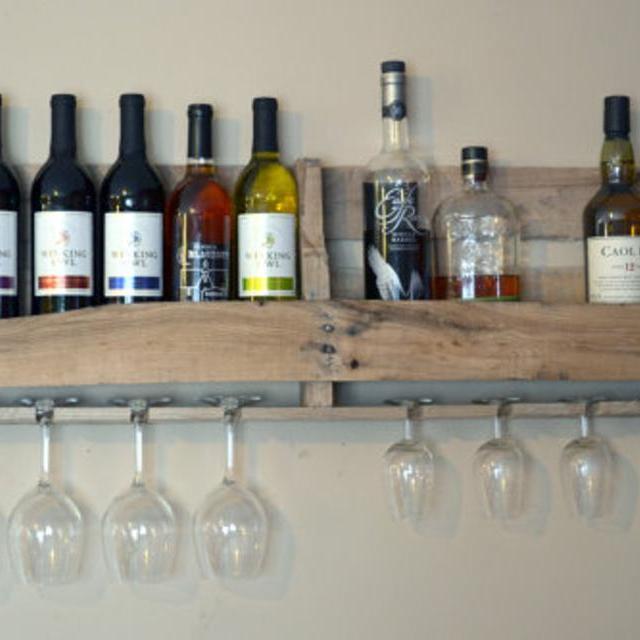 Large Upcycled Wooden Wine Rack with Glass Holders (Raw pallet wood)