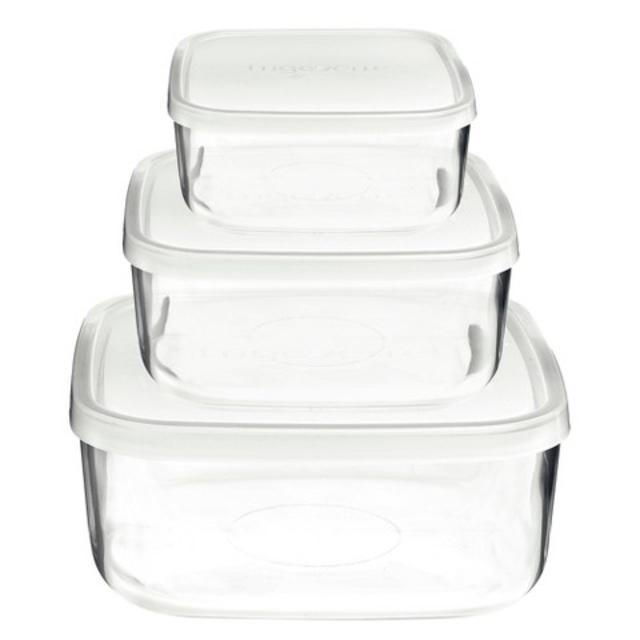 Bormioli Rocco Frigoverre 3 Piece Square Glass Food Storage Container Set