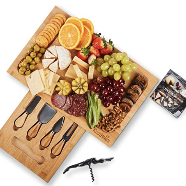 Large 17x11 Bamboo Cheese and Charcuterie Board Set, Cheese Platter with Cheese Board Accessories, Unique Charcuterie Set, Perfect Sustainable Gift House Warming Present