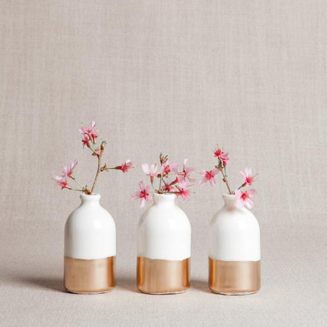 White + Gold Minimalist Bud Vases // Set of Three