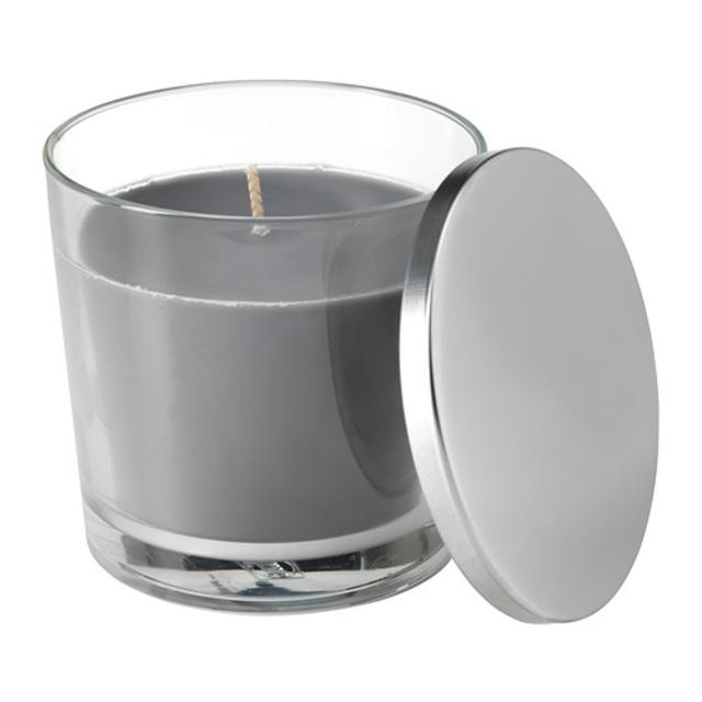 Ikea SINNLIG Scented candle in glass, Calming spa, gray