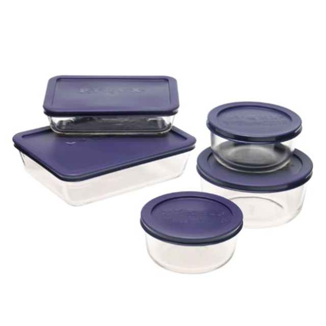 Pyrex Storage 10-Piece Set, Clear with Blue Lids