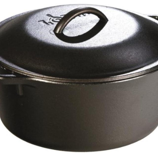 Lodge L8DOL3 Pre-Seasoned Cast-Iron Dutch Oven with Dual Handles, 5-Quart