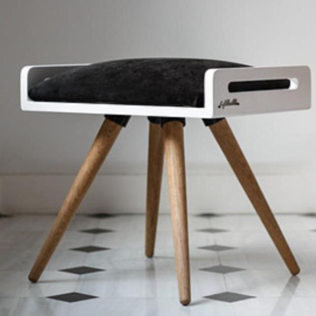 Stool / Seat / Ottoman / bench in white lacquer and oak legs