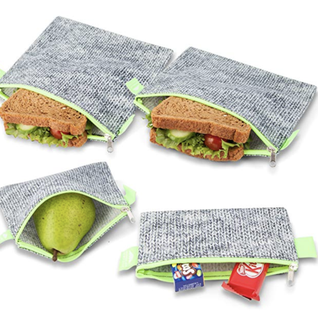 Nordic By Nature Premium Grey & Neon Green Sandwich & Snack bags | Designer Set of 4 Pack | Resealable, Reusable and Eco Friendly Dishwasher Safe Lunch Bags | Functional Easy Open Zipper | Great Value
