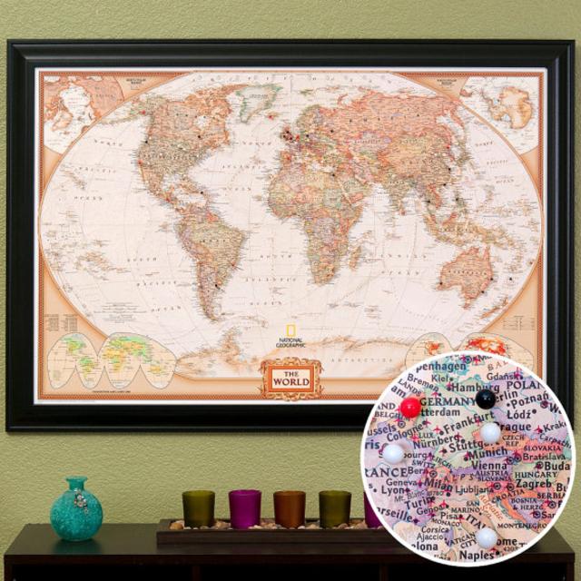 World Travel Map with Pins and Frame