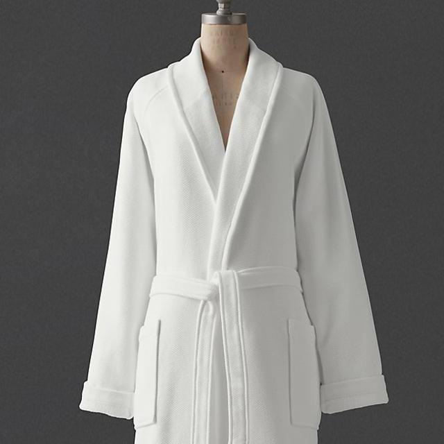 Textured-Weave Terry Robe, Small, Natural