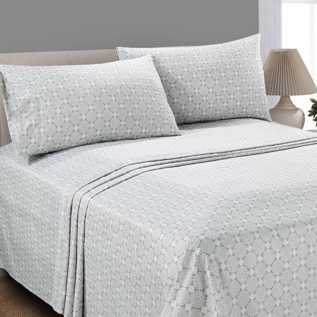 Mainstays Soft Wrinkle Resistant Microfiber Queen Grey Medallion Sheet Set