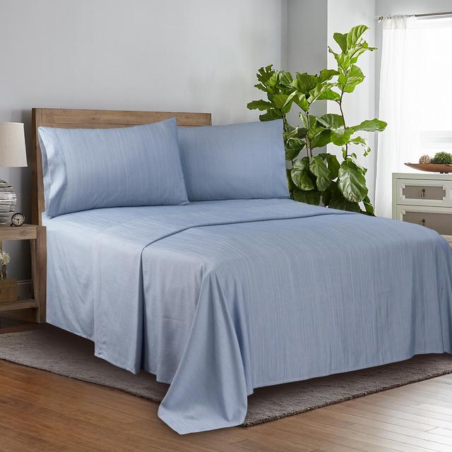Mainstays Soft Wrinkle Resistant Microfiber Queen Blue Stria Sheet Set