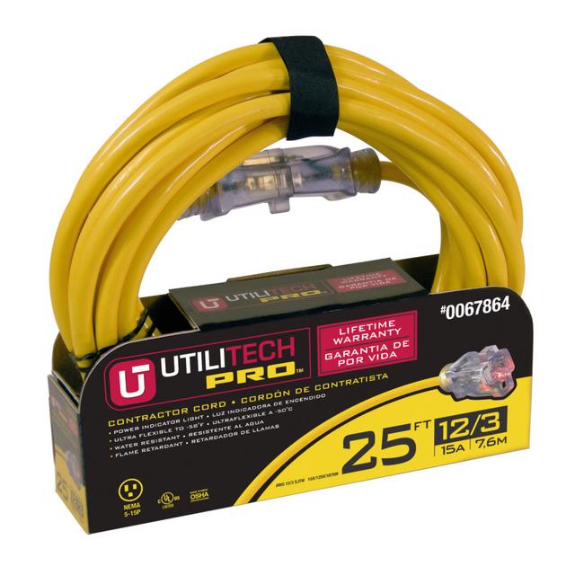 Utilitech 25-ft 15-Amp 12-Gauge Yellow Outdoor Extension Cord
