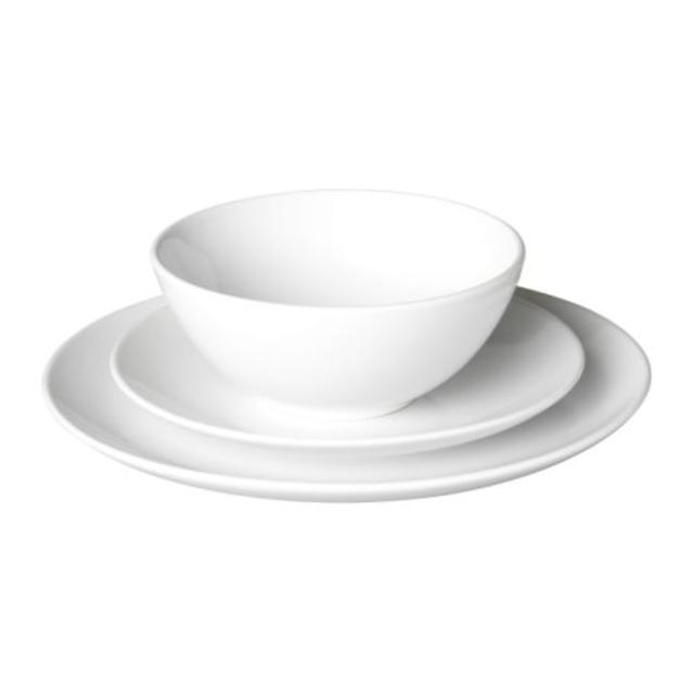 FÄRGRIK				18-piece dinnerware set, white, stoneware