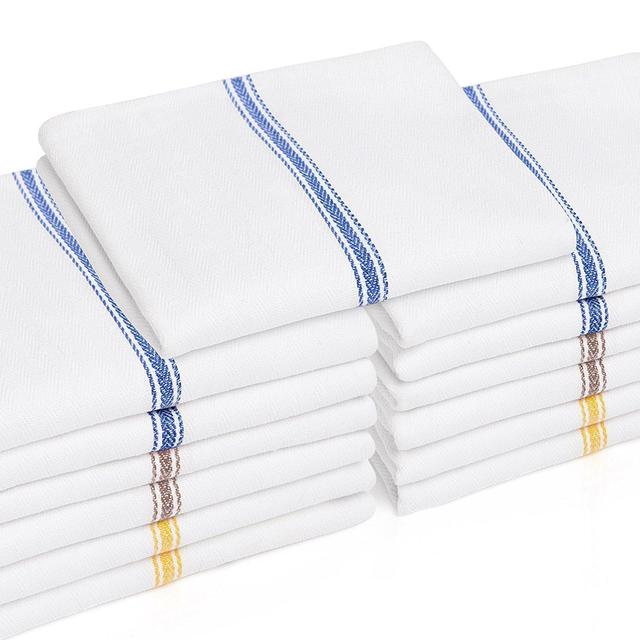 Liliane Collection 13 Kitchen Dish Towels - 27" x 14" 2-ply Commercial Grade Absorbent 100% Cotton Kitchen Towels - Classic Herringbone Tea Towels (3 Colors - Variety Pack)