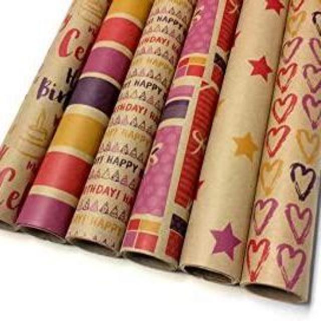 Note Card Cafe Bella Kraft Birthday Wrapping Paper | Multicolor, 6 Pack | 30 x 120 inch rolls | Modern Design | For Birthdays, Weddings, Showers, Gifts, Holidays, Christmas | Recyclable, Biodegradable