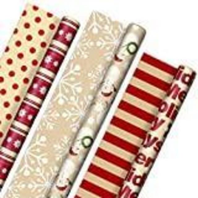 Hallmark Reversible Christmas Wrapping Paper (3 Rolls: 120 sq. ft. ttl) "Merry Holidays," Snowflakes, Snowmen, Red Stripes