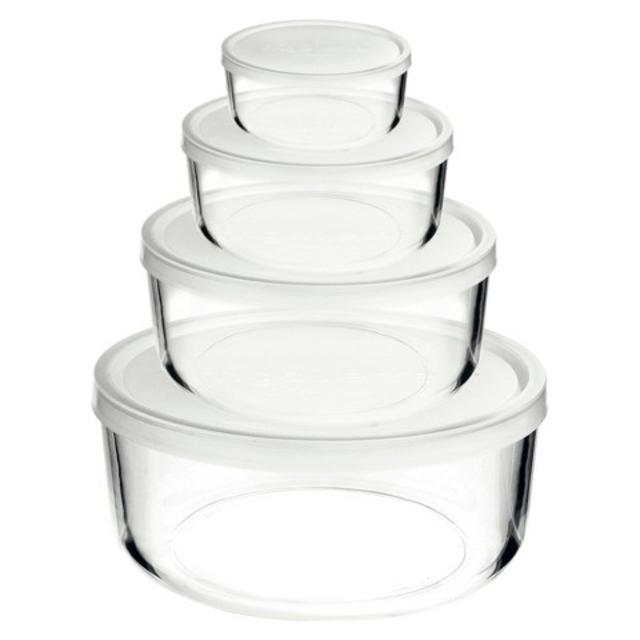 Bormioli Rocco Frigoverre 4 Piece Round Glass Food Storage Container Set product details page