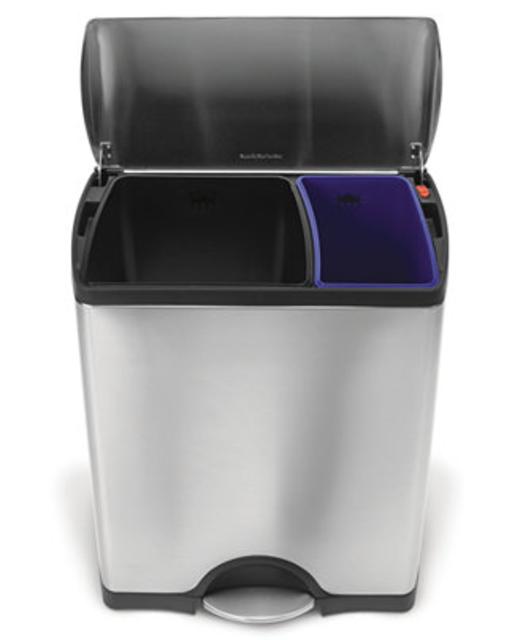 simplehuman 46-Liter Brushed Stainless Steel Dual Recycler Step Trash Can
