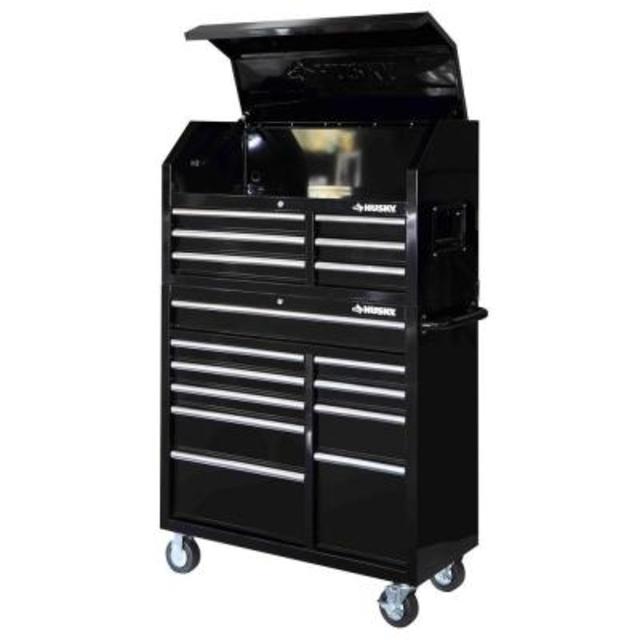 41 in. 16-Drawer Tool Chest and Rolling Tool Cabinet Set, Black
