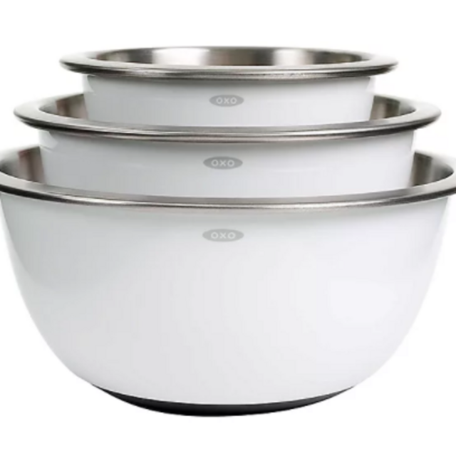 OXO 3-Piece Stainless Steel Mixing Bowl Set in White