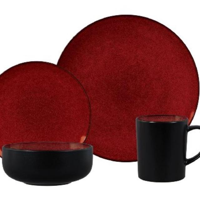 Gibson Novabella 16-Piece Reactive Stoneware Dinnerware Set, Burgundy