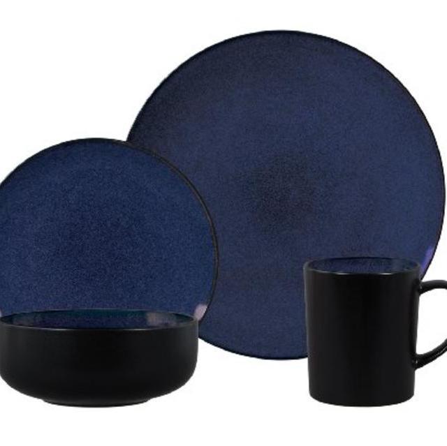 Gibson Novabella 16-Piece Reactive Stoneware Dinnerware Set, Cobalt