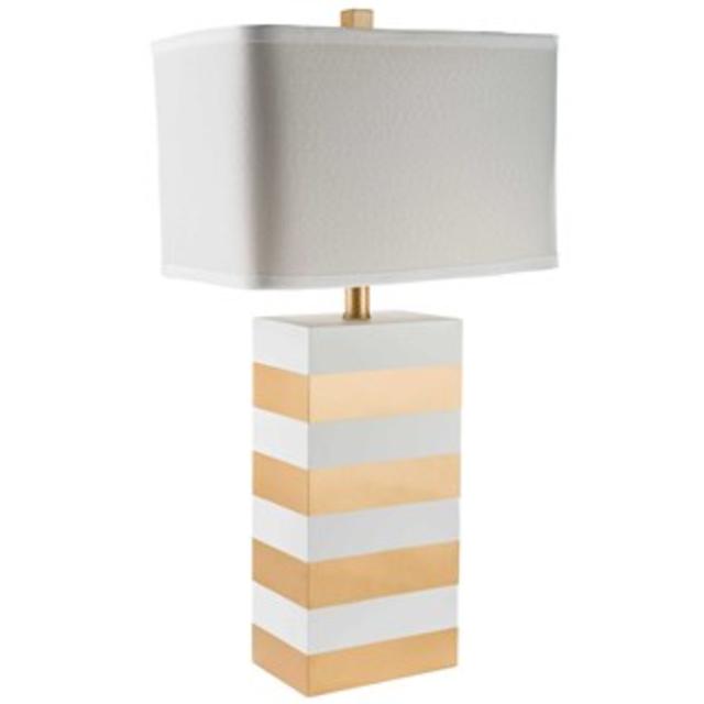 Gold & White Striped Square Lamp with White Shade