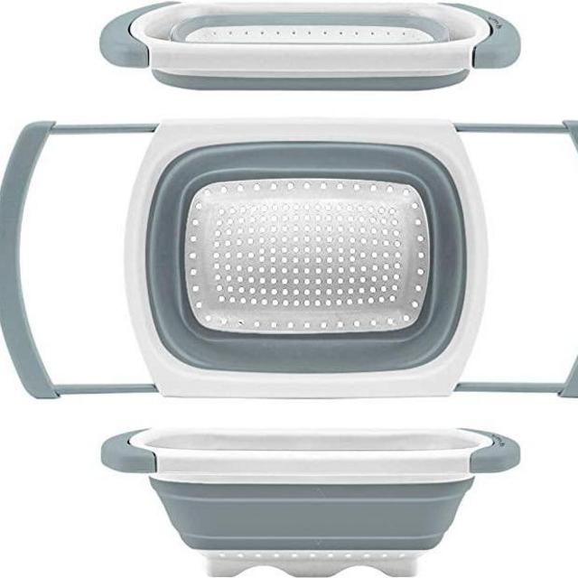 Qimh Collapsible Colander | Over The Sink Silicone Kitchen Strainers and Colanders with Extendable Handles | Veggies, Fruit and Pasta Foldable Strainer for Kitchen, 6-Quart, BPA Free