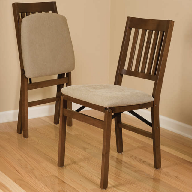 Stakmore Wood Upholstered Folding Chair, Fruitwood, 2-pack