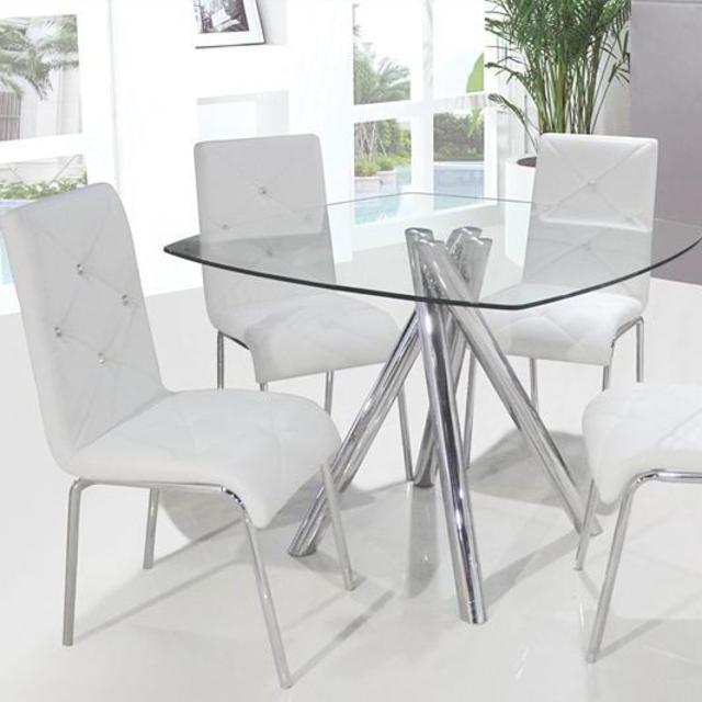 Heba Glass and Chrome Dining Table & Chairs Set