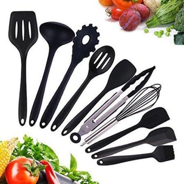 silicone kitchen utensils set,10 piece kitchen gadgets set,heat resistant non-stick cooking spatulas silicone cooking utensils kitchen utensil soup spoon,spatula,kitchen gadgets for camping or travel