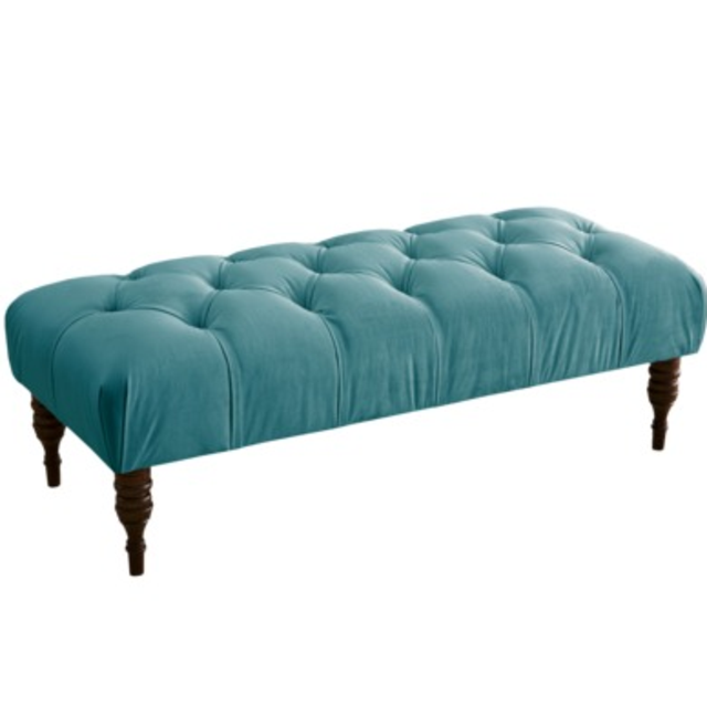 Skyline Furniture Valletta Velvet Tufted Bench - Blue