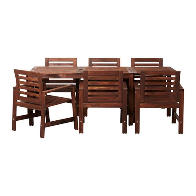 ÄPPLARÖ Table and 6 armchairs, brown