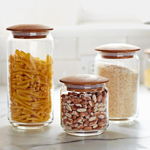 Glass Canisters with Wood Lids, Set of 3