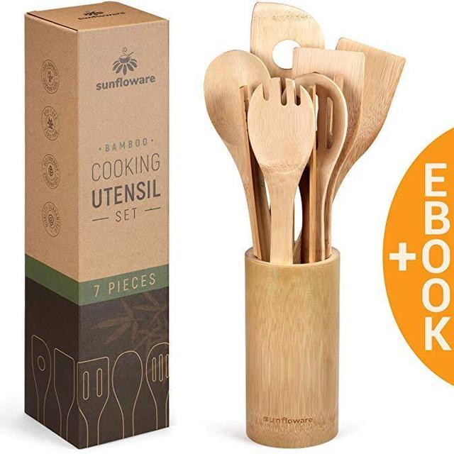 Wooden Spoons for Cooking Utensils Set - 8 Piece Bamboo Cooking Utensils Kitchen Set - The Perfect Gift Set of Wooden Kitchen Spoons by sunfloware