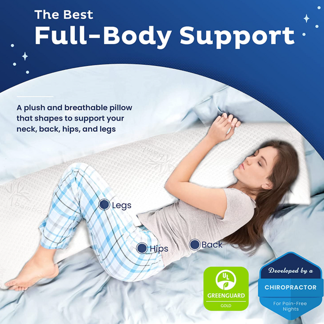 Snuggle-Pedic Full Body Pillow w/ Shredded Memory Foam, Cooling Bamboo Cover