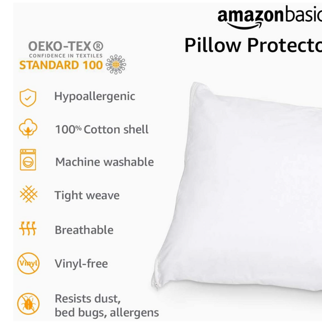 Amazon Basics 100% Cotton Hypoallergenic Pillow Protector Case - Body, White