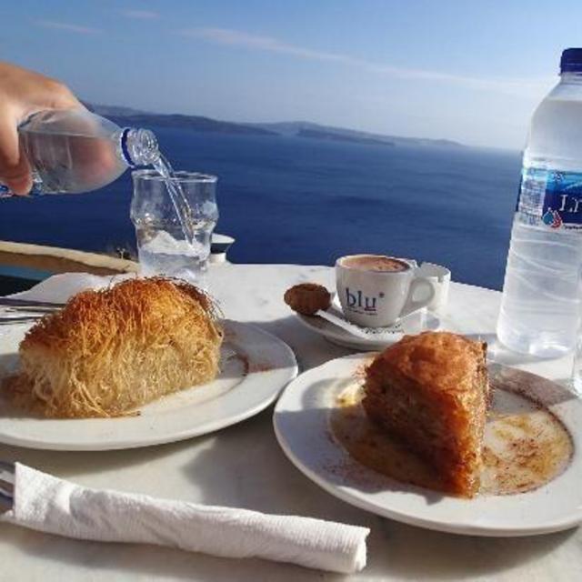 Baklava & coffee @ Melenio Cafe, Santorini