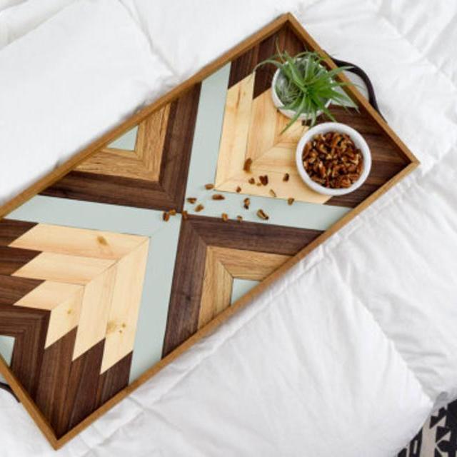 Wood Tray with Leather Handles - Modern Serving Tray - Breakfast Tray - Modern Wood Tray - Decorative Tray - Wood Wall Art - Gift for Him