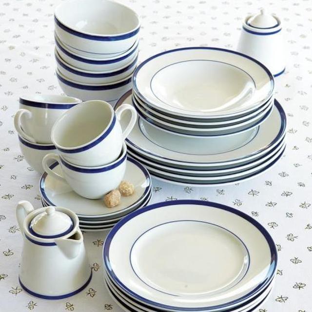 Brasserie Blue-Banded Porcelain Dinnerware