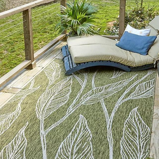 Botanical, Coastal, Leaves Outdoor Area Rug, 6 ft x 9 ft,