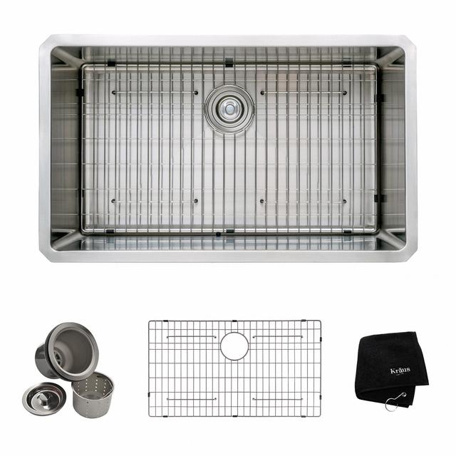 Kraus KHU100-32 32-inch 16 Gauge Undermount Single Bowl Stainless Steel Kitchen Sink