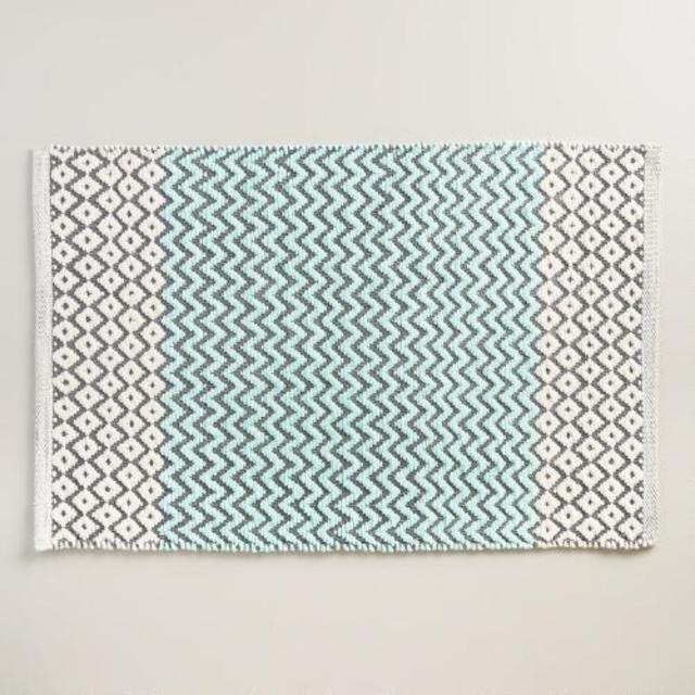 Aqua Chenille Chevron and Diamond Bath Mat
