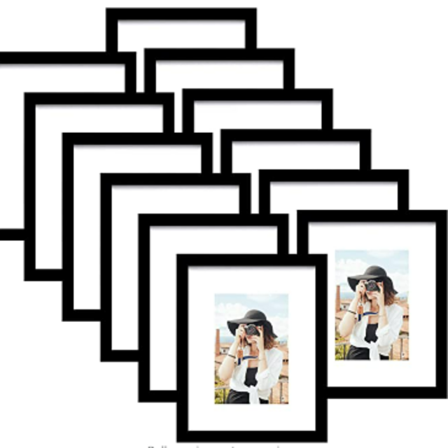 Picrit 11x14 Picture Frame Set of 12, Display 8x10 with Mat or 11x14 Without Mat, Photo Frames for Wall Mounting or Table Top Display, Black.