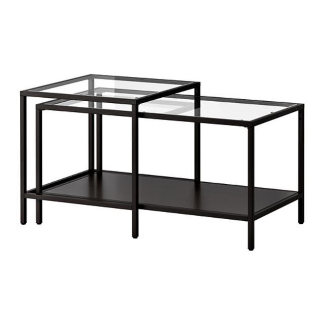 VITTSJÖ Nesting tables, set of 2, black-brown, glass