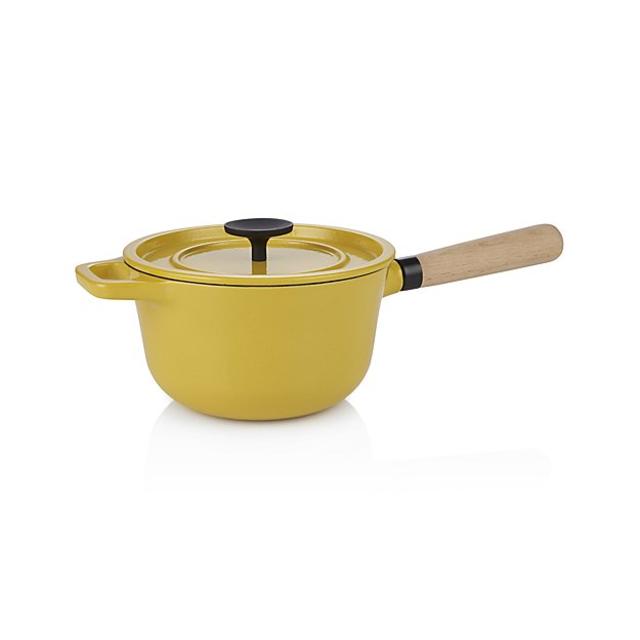 Crate and Barrel Cast Iron 1.5 qt. Hollandaise Saucepan with Lid by Russell Pinch