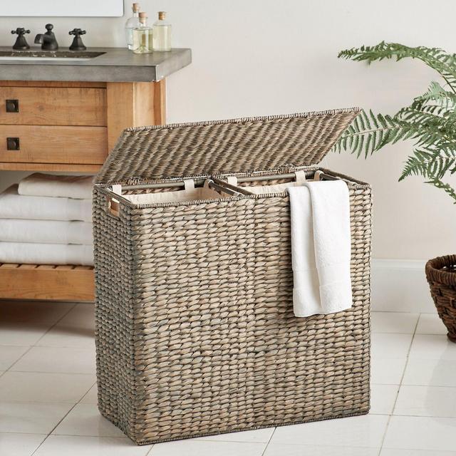 Seagrass Handcrafted Divided Hamper, Gray Wash