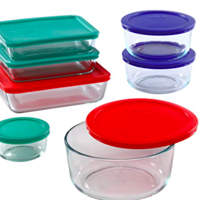 Pyrex Simply Store Meal Prep Glass Food Storage Containers (18-Piece Set, BPA Free Lids, Oven Safe),Multicolored