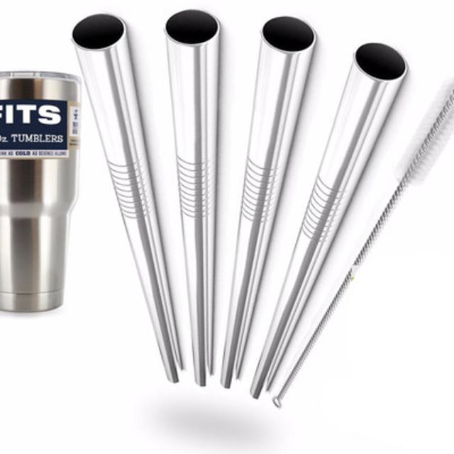 Stainless Steel Straws For Yeti Cups. (4 Straight Straws w/ Cleaner)