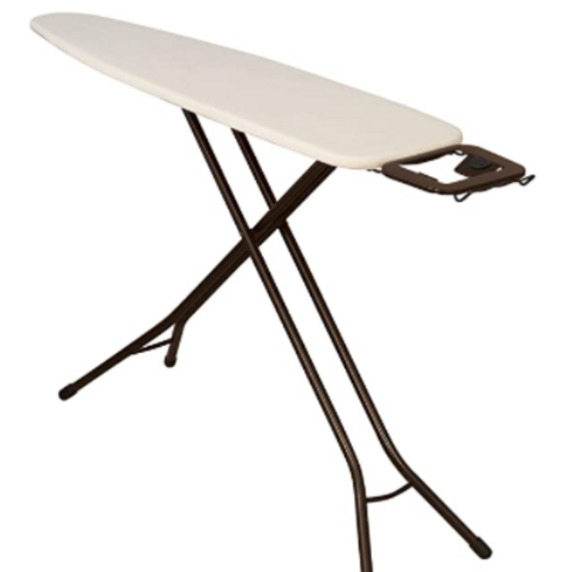 Household Essentials Steel Top Long Ironing Board with Iron Rest | Natural Cover and Bronze Finish | 14" x 54" Iron Surface