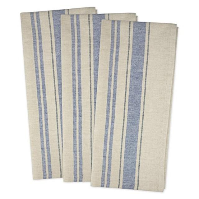 Dish Towels: DII 100% Cotton, Oversized, Monogrammable, Everyday Kitchen Basic, Farmhouse, Country, French Stripe Dishtowel Flour Sack, 20 x 30" pre shrunk, Set of 3- Nuatical Blue